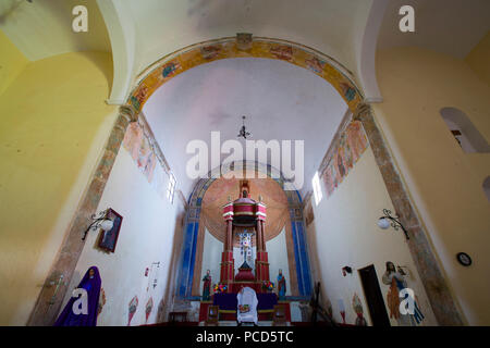 Affreschi originali, Ex Convento e chiesa di San Pedro y San Pablo, 1650, Teabo, Route dei conventi, Yucatan, Messico, America del Nord Foto Stock