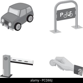 Barriera,bicicletta,auto,moneta,raccolta,attrezzature,mano,icona,immagine,isolato,logo,monocromatico, pagato,parcheggio pagamento,luogo,Regole,sicurezza,impostare,segno,il simbolo,traffico,trasporto,vettore,web,zona, Vettori vettore , Illustrazione Vettoriale