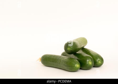 Quattro fresco verde cetrioli isolati su sfondo bianco Foto Stock