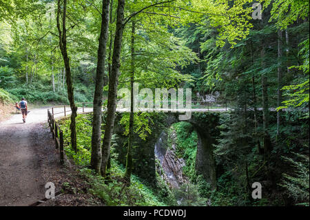L'antico ponte romano di Croina, Tiarno Di Sotto, Italia. Foto Stock