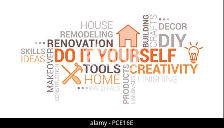 Fai da te e home ristrutturazione tag cloud con icone e concetti Illustrazione Vettoriale