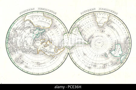 7 1838 Bradford mappa del mondo sulla proiezione polare ( Nord e Sud ) - Geographicus - NorthernHemisphere-bradford-1838 Foto Stock