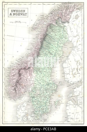 8 1851 Nero Mappa della Norvegia e della Svezia (Scandinavia) - Geographicus - NorwaySweden-nero-51 Foto Stock