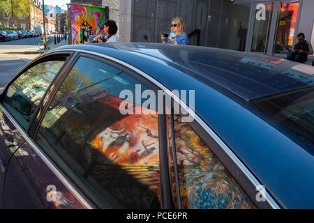 Graffitti di parete e la parete Art di Londra Brick Lane Area, Spitalfields Foto Stock