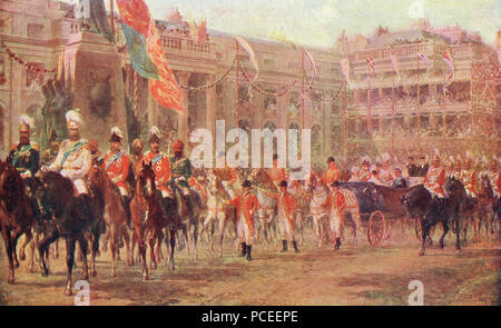 La regina Vittoria per il Giubileo d oro, il corteo reale in rotta verso l'Abbazia di Westminster, 21 giugno 1887 Foto Stock