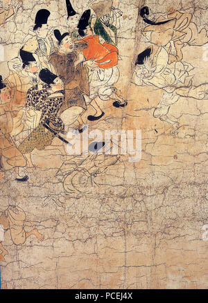 70 Ban Dainagon Ekotoba - persone che guardano il fuoco Foto Stock