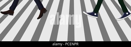 Piedi umani camminando su un attraversamento pedonale Illustrazione Vettoriale