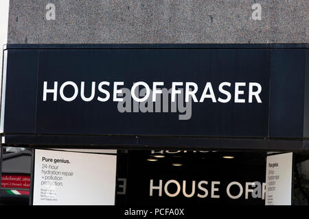 LONDON, Regno Unito - 31 luglio 2018: House of Fraser department store shop anteriore su Oxford Street nel centro di Londra. Foto Stock