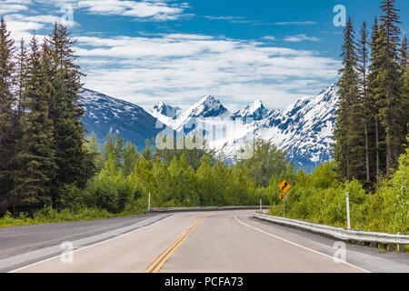 Kenai Mountains sullo sfondo di Seward Highway tra ancoraggio e seward sulla Penisola di Kenai dell Alaska Foto Stock