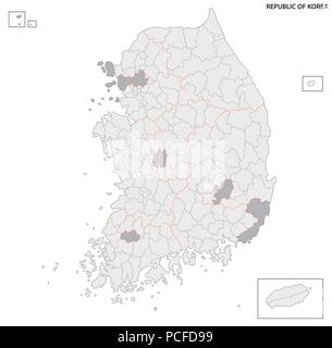Corea del sud politica e amministrativa di mappa vettoriale. Illustrazione Vettoriale