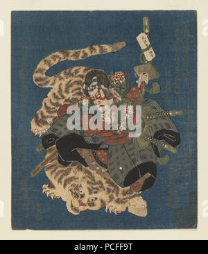 100 Brooklyn Museum - Ichikawa Danjuro VII come Kokusenya combatte Tiger Surimono per Tsurunova poesia Club di Osaka - Utayoshi Foto Stock