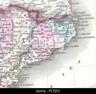 118 Catalonia. 1862 Johnson Mappa della Spagna e del Portogallo - Geographicus - SpainPortugal-J-62 (ritagliate) Foto Stock