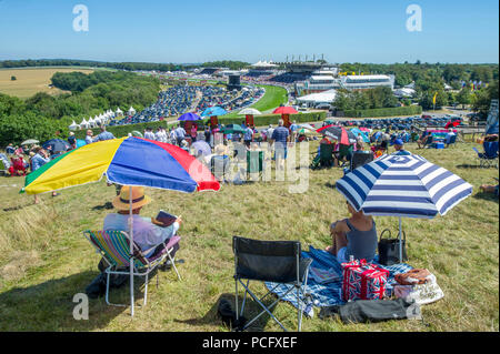 Goodwood, UK, 2 agosto 2018 Vista dalla collina a rotelle dell'apertura Matchbook picchetti di Handicap ha vinto comunicato e Silvestre de Souza a Goodwood glorioso. Credit John Beasley/Alamy Live News Foto Stock