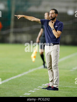 Budapest, Ungheria. 2 agosto 2018. Head Coach Pablo Machin Diez di Sevilla FC reagisce durante la UEFA Europa League secondo turno di qualificazione di seconda gamba match tra Újpest FC e Sevilla FC a Ferenc Szusza Stadium il 2 agosto 2018 a Budapest, Ungheria. Credito: Laszlo Szirtesi/Alamy Live News Foto Stock