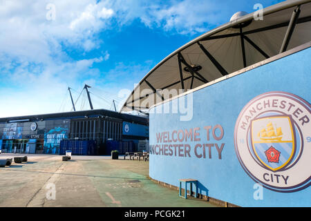 Etihad Stadium di Manchester City Football Club di Manchester, Regno Unito Foto Stock