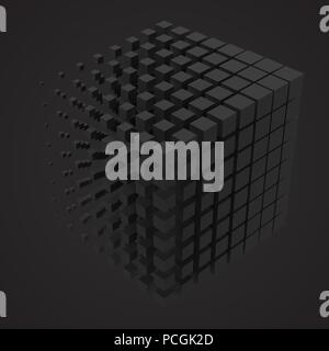 Cubo più grande sciogliendo a cubetti più piccoli Illustrazione Vettoriale