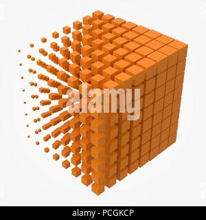 Cubo più grande sciogliendo a cubetti più piccoli Illustrazione Vettoriale