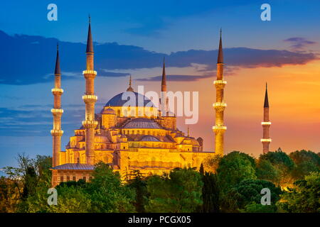 La Moschea Blu, Sultan Ahmed moschea, Sito Patrimonio Mondiale dell'UNESCO, Istanbul, Turchia Foto Stock