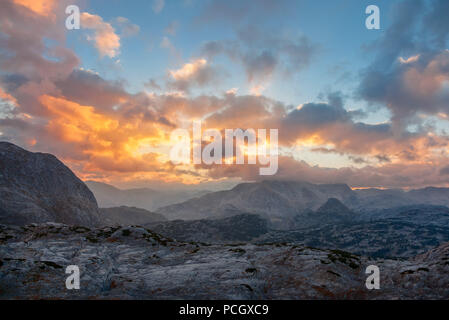 Sunrise drammatico al Steinernes Meer nel Salzburger Land, Austria Foto Stock