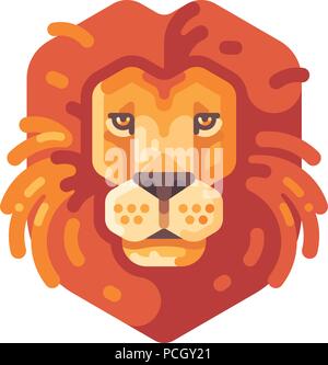 Testa leone icona piatta. Animale selvatico illustrazione Illustrazione Vettoriale