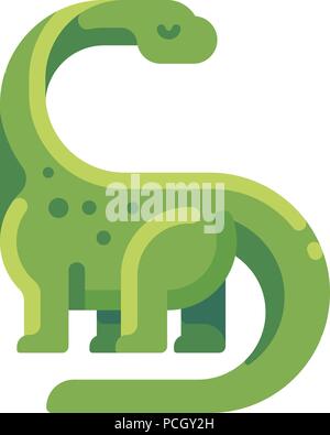 Green diplodocus icona piatta. Lungo collo dinosauro erbivori illustrazione di carattere. Illustrazione Vettoriale