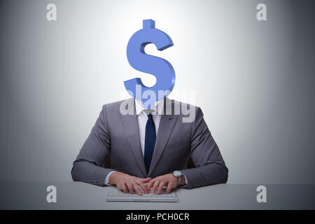 Imprenditore con il simbolo del dollaro al posto della testa Foto Stock