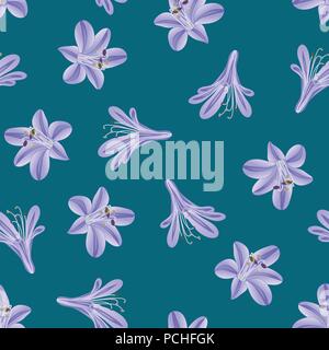 Blu porpora Agapanthus sul verde Teal sfondo. Illustrazione Vettoriale. Illustrazione Vettoriale