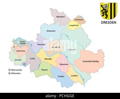 A Dresda, politica e amministrativa di mappa del Sassone pro capite con rivestimento di armsl. Illustrazione Vettoriale