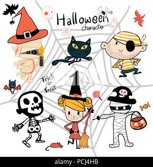 Disegnata a mano Halloween dolcetto o scherzetto carattere vettore carino Illustrazione Vettoriale