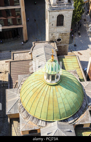 Iconica cupola verde di St Stephen Walbrook, una piccola chiesa a cupola da Sir Christopher Wren nel Walbrook, City of London EC4, Chad Varah e i Samaritani Foto Stock