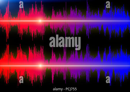 Colorato onde sonore oscillanti su sfondo nero in primo piano. Foto Stock