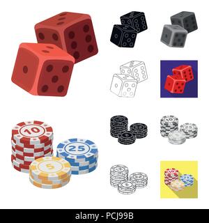 Casinò e gioco d'azzardo cartoon,Black,appartamento,monocromatico, delineare le icone nella raccolta di set per il design. Casinò e attrezzature simbolo vettore illustrazione stock. Illustrazione Vettoriale