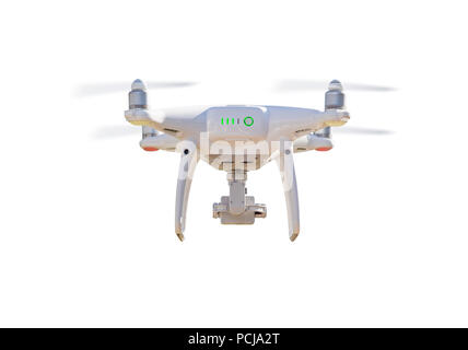 Retro di velivoli senza pilota sistema (UAV) Quadcopter Drone isolato su bianco. Foto Stock