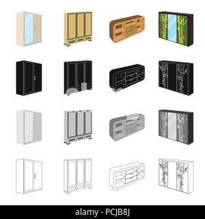 Mobili, cabinet, porta, e l'altra icona in stile cartoon.Armadio, armadietto, Tabella icone nella raccolta di set. Illustrazione Vettoriale