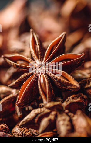 Sfondo di anice stellato Frutti e semi. Orientamento verticale. Foto Stock