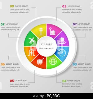 Infografico modello di progettazione con airport icone, vettore di stock Illustrazione Vettoriale