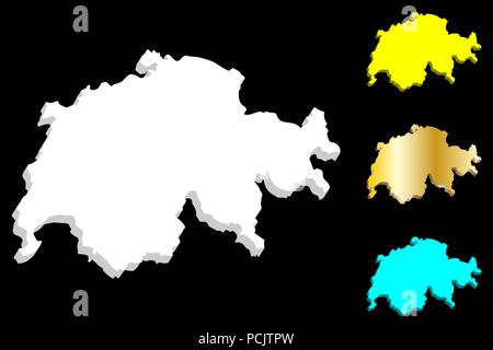 Mappa 3D della Svizzera (Svizzera) - bianco, giallo, blu e oro - illustrazione vettoriale Illustrazione Vettoriale