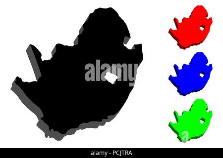 Mappa 3D di Sud Africa (Repubblica del Sud Africa, RSA) - nero, rosso, blu e verde - illustrazione vettoriale Illustrazione Vettoriale