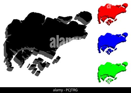 Mappa 3D di Singapore (Repubblica di Singapore) - nero, rosso, blu e verde - illustrazione vettoriale Illustrazione Vettoriale