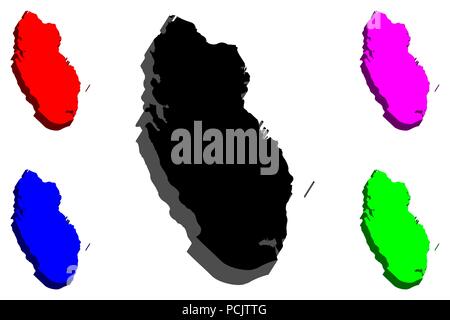 3D Mappa di Qatar (Stato del Qatar) - nero, rosso, viola, blu e verde - illustrazione vettoriale Illustrazione Vettoriale