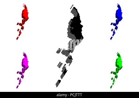 Mappa 3D di Palau (Belau, Palaos, Pelew, Repubblica del Palau) - nero, rosso, viola, blu e verde - illustrazione vettoriale Illustrazione Vettoriale