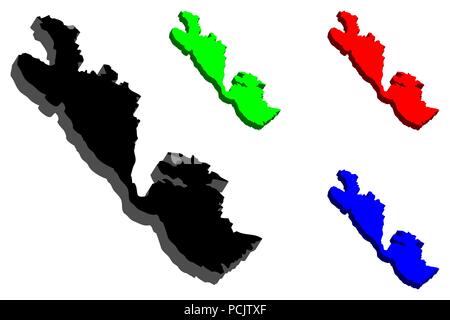 Mappa 3D di Ithaca (isola della Grecia, Itaca o ITACA) - nero, rosso, blu e verde - illustrazione vettoriale Illustrazione Vettoriale