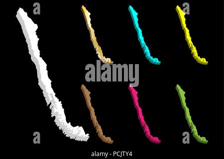 Mappa 3D di Cile (Repubblica del Cile) - bianco, giallo, viola, marrone, blu, verde e oro - illustrazione vettoriale Illustrazione Vettoriale