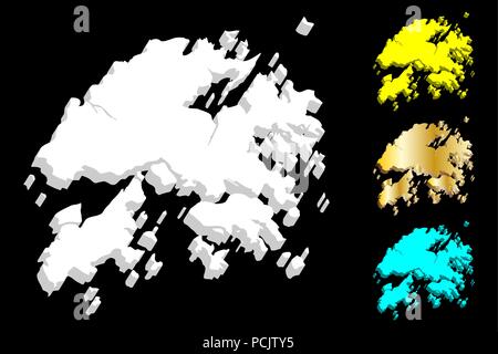 Mappa 3D di Hong Kong (regione amministrativa speciale di Hong Kong della Repubblica popolare cinese) - bianco, giallo, blu e oro - illustrazione vettoriale Illustrazione Vettoriale
