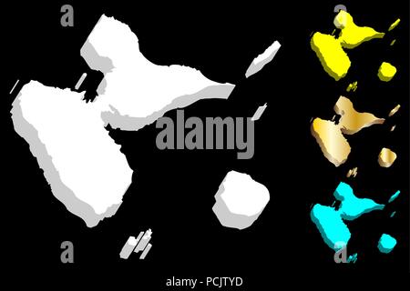 Mappa 3D della Guadalupa (isola - regione insulare di Francia) - bianco, giallo, blu e oro - illustrazione vettoriale Illustrazione Vettoriale
