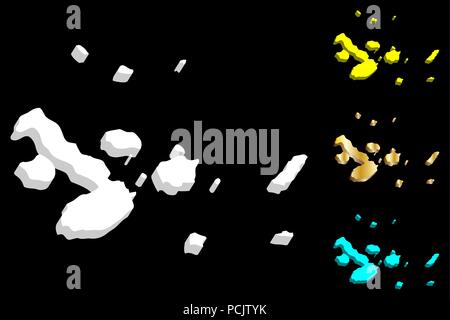 Mappa 3D di isole Galapagos (Archipielago de Colon) - bianco, giallo, blu e oro - illustrazione vettoriale Illustrazione Vettoriale