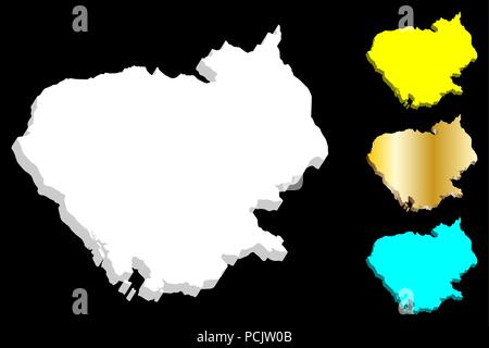 Mappa 3D della Cambogia (Regno di Cambogia, Kampuchea) - bianco, giallo, blu e oro - illustrazione vettoriale Illustrazione Vettoriale