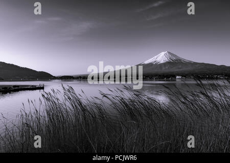 Majestic Mountain Fuji come vista dalla sponda settentrionale del Lago Kawaguchiko, Giappone. Lago Kawaguchi è la più turistica tra le Fuji cinque laghi. Foto Stock