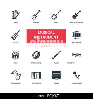 Strumenti musicali - design piatto icone di stile impostato Illustrazione Vettoriale