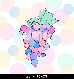 Illustrazione di un mazzetto di color pastello uva contro uno sfondo tratteggiato. Morbida e colorata e divertente. Foto Stock